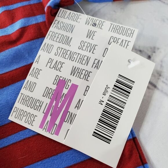 🔹️NWT LuLaRoe Blue & Red "Julia" Fitted Striped Short Sleeve Dress Medium - Picture 7 of 8